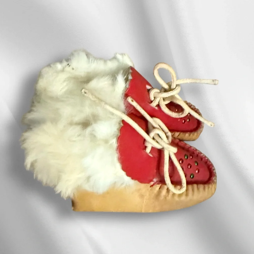 Vintage‎ Fur Leather Newborn Moccasin Booties
